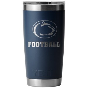 Yeti Rambler 20oz navy tumbler with Penn State Athletic Logo and Football